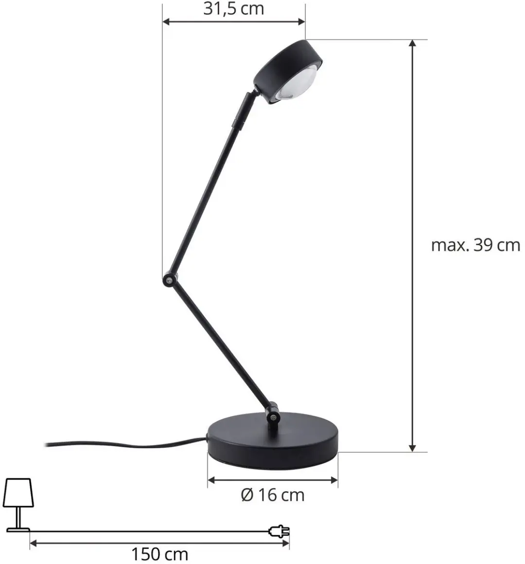 Lindby Bureaulamp GX53 11W - 36cm - Zwart mat