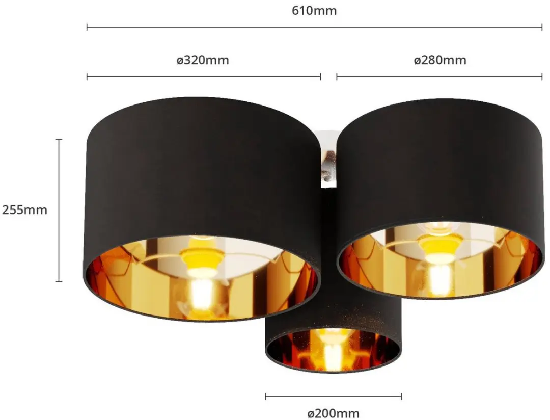Lindby Plafondlamp 3-Lichts - Ø61cm - Zwart/Goud