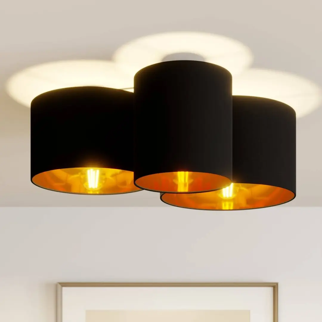 Lindby Plafondlamp 3-Lichts - Ø61cm - Zwart/Goud