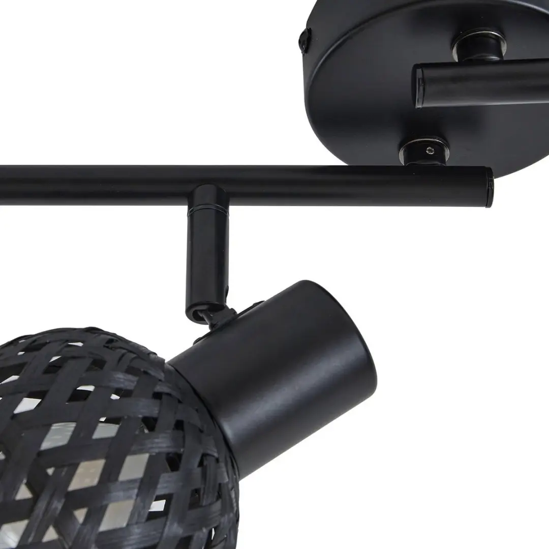 Lindby Plafondlamp Bamboe 4-Lichts - Ø10cm - Zwart