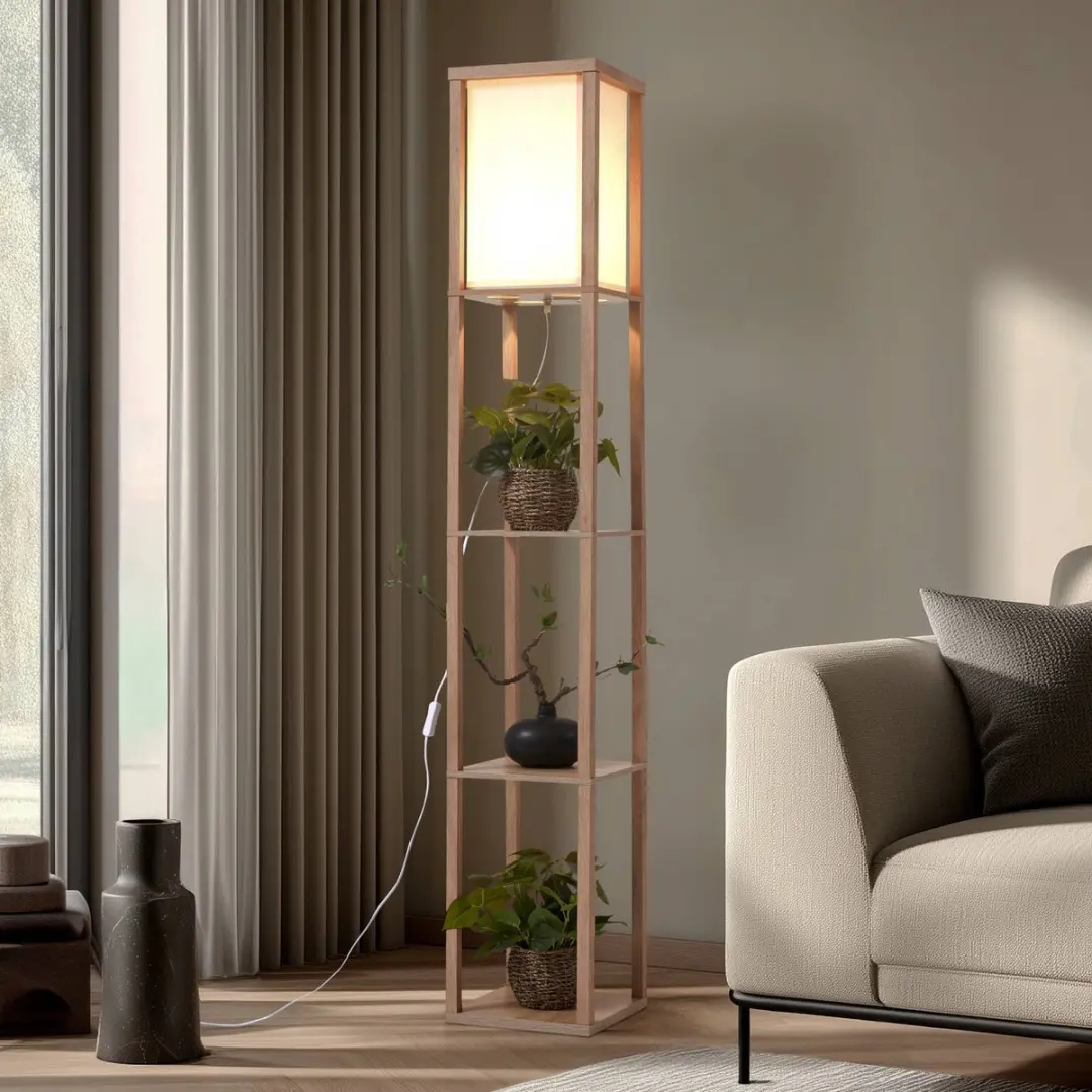 Lindby Vloerlamp Hout 1 Licht E27 - 159cm - Hout/Wit