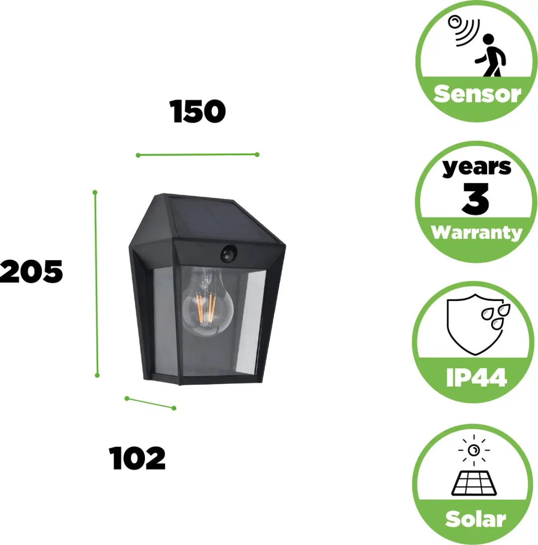 Lutec Avony Solar Wandlamp E27 - 200 Lm 2700K - PIR Sensor - IP44 Antraciet