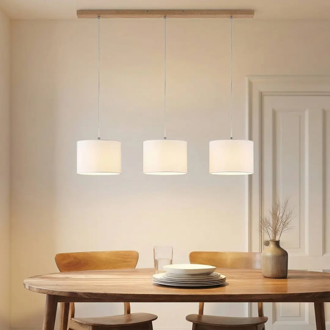 Lindby Hanglamp 3-lichts Eikenhout Textiel - 25cm