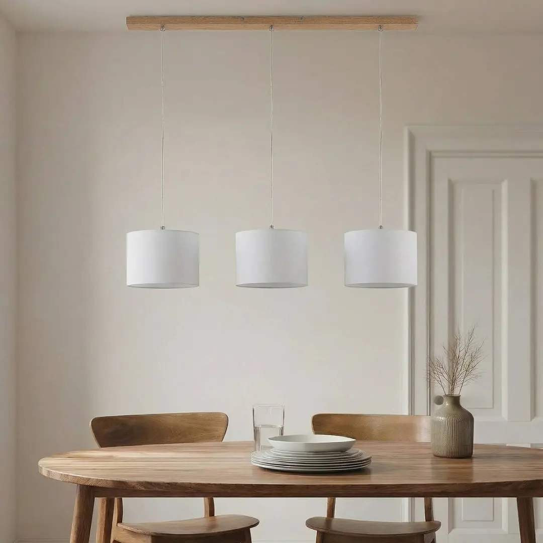 Lindby Hanglamp 3-lichts Eikenhout Textiel