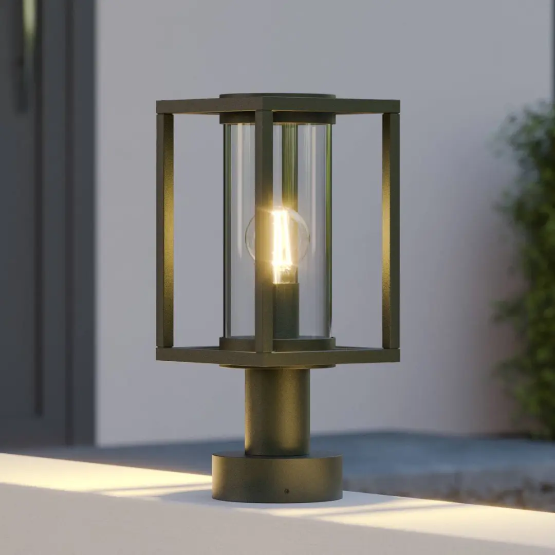 Lucande Sokkellamp Aluminium Glas E27 15W - Antraciet