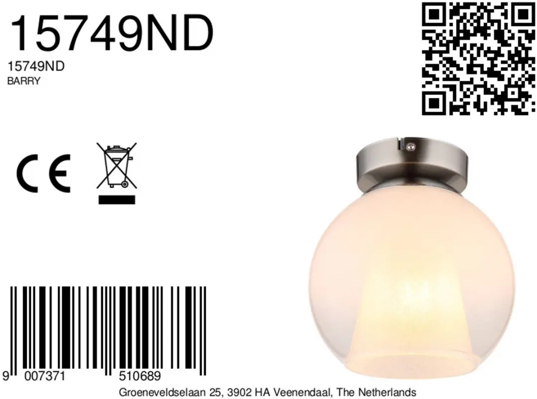 Globo Barry Plafondlamp Ø18cm Staal - E27 - afbeelding 6 van 6