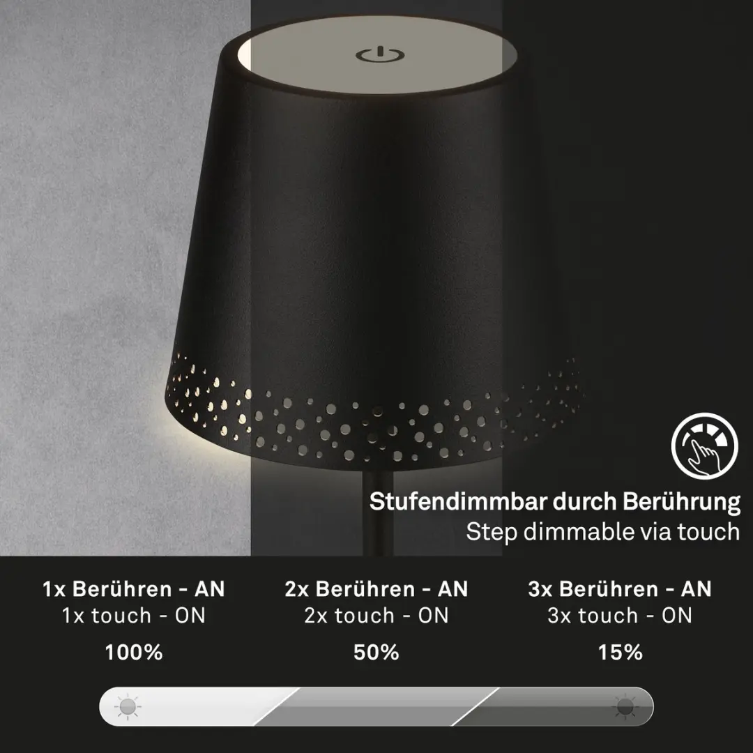Briloner Kiki Oplaadbare Tafellamp - Ø12cm - Zwart
