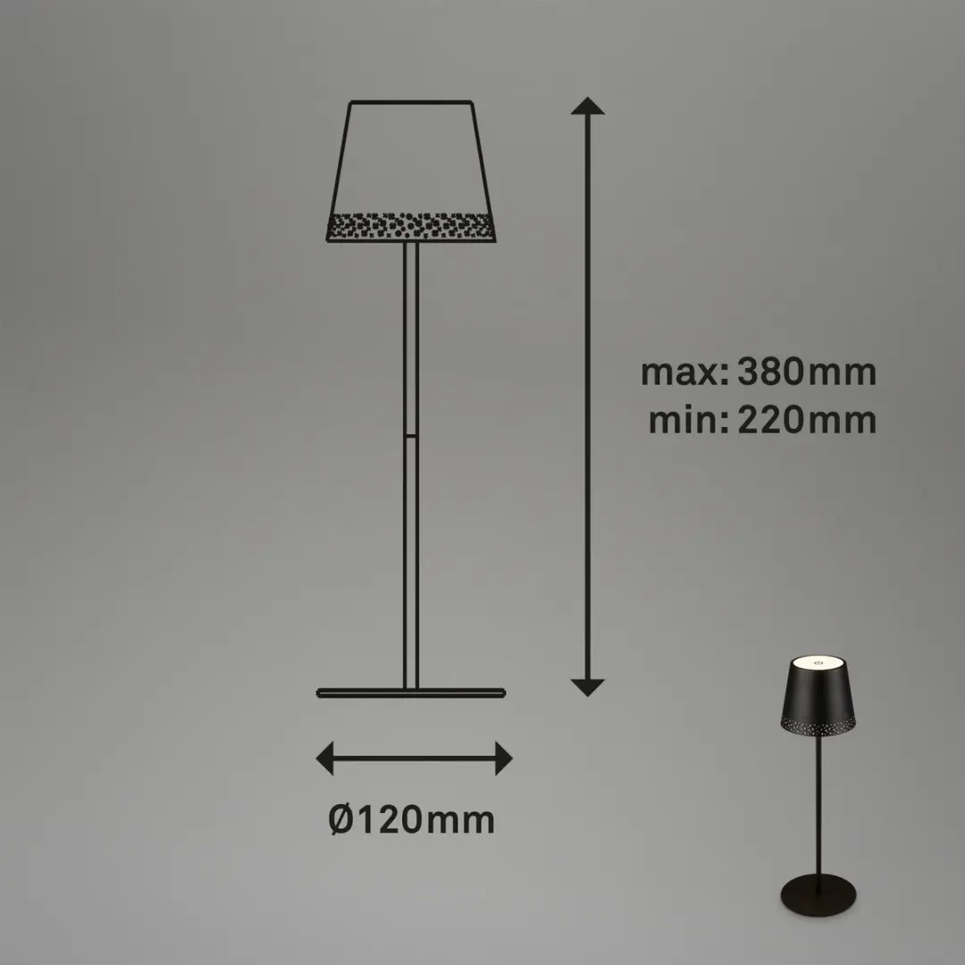 Briloner Kiki Oplaadbare Tafellamp - Ø12cm - Zwart