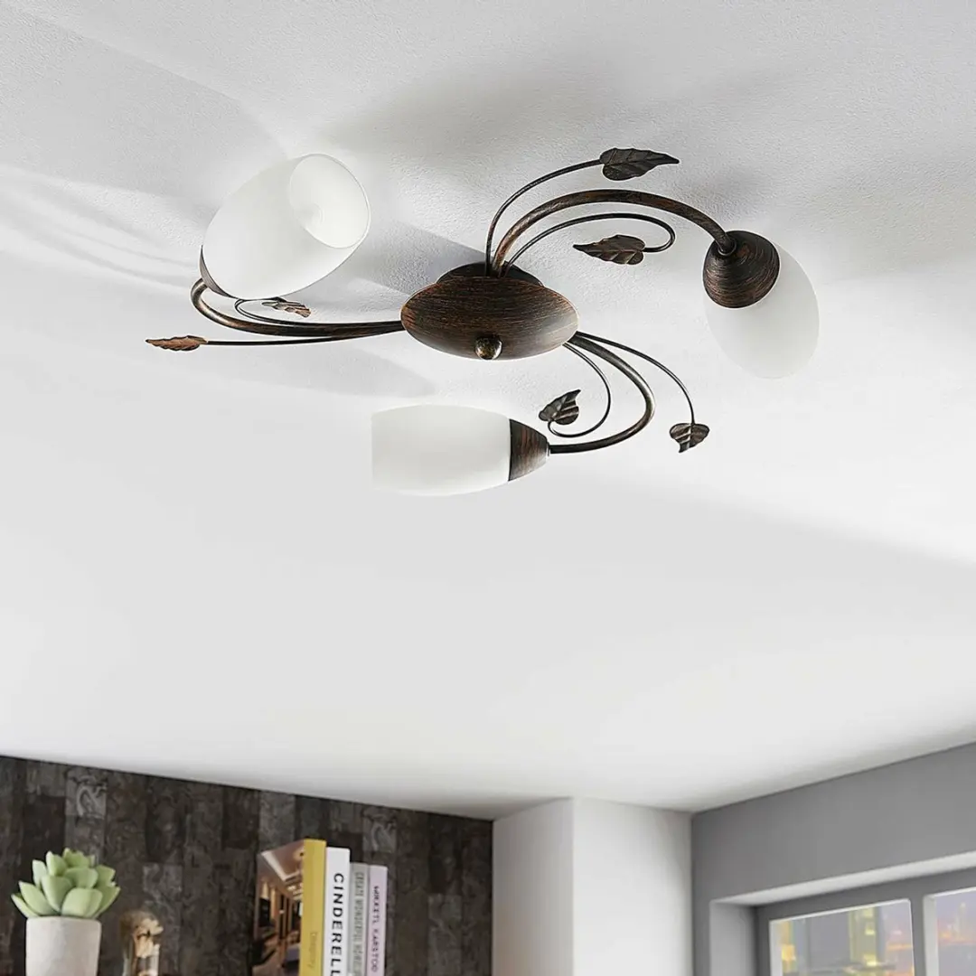 Lindby Stefania+ Plafondlamp 3 Lichtpunten - Ø46cm - Wit/Geborsteld Zwartgoud