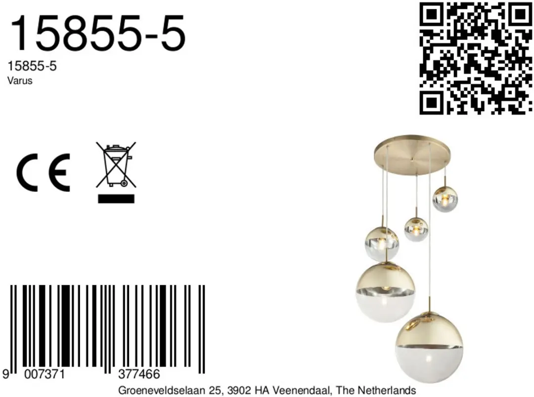 Globo Varus Hanglamp - Goud - Ø65cm - E27 - afbeelding 6 van 6