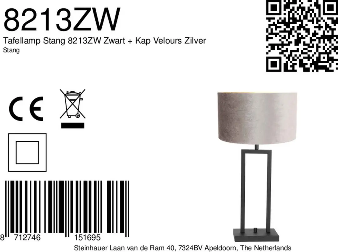 Steinhauer Stang 8213ZW Tafellamp - Metaal - Grijs/Zwart