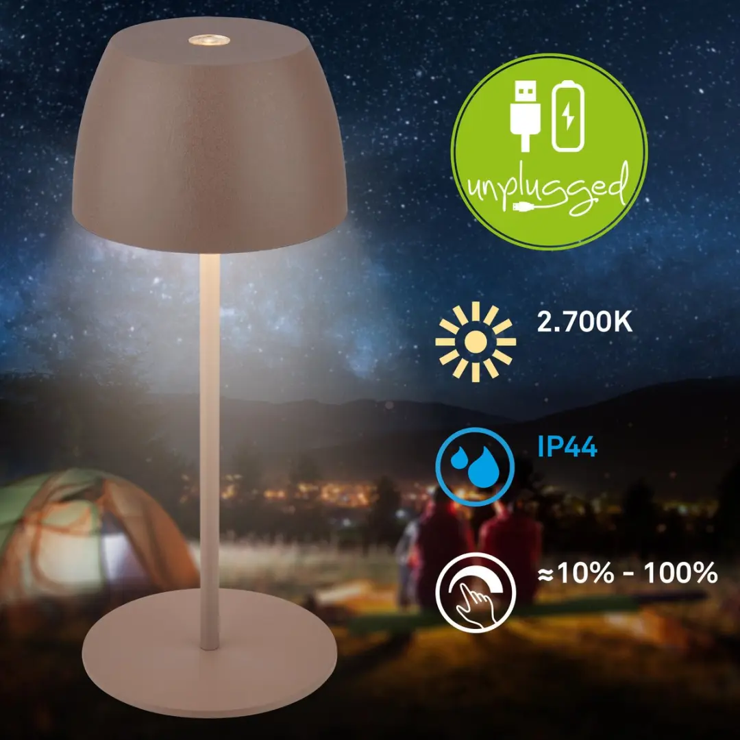 Briloner Serina Mini 7503012 LED Tafellamp - Dimbaar Touch - IP44 - Ø8cm - Umbrasand