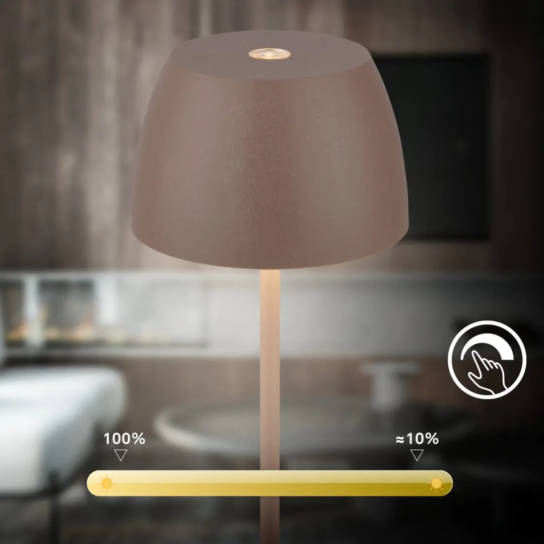 Briloner Serina Mini 7503012 LED Tafellamp - Dimbaar Touch - IP44 - Ø8cm - Umbrasand