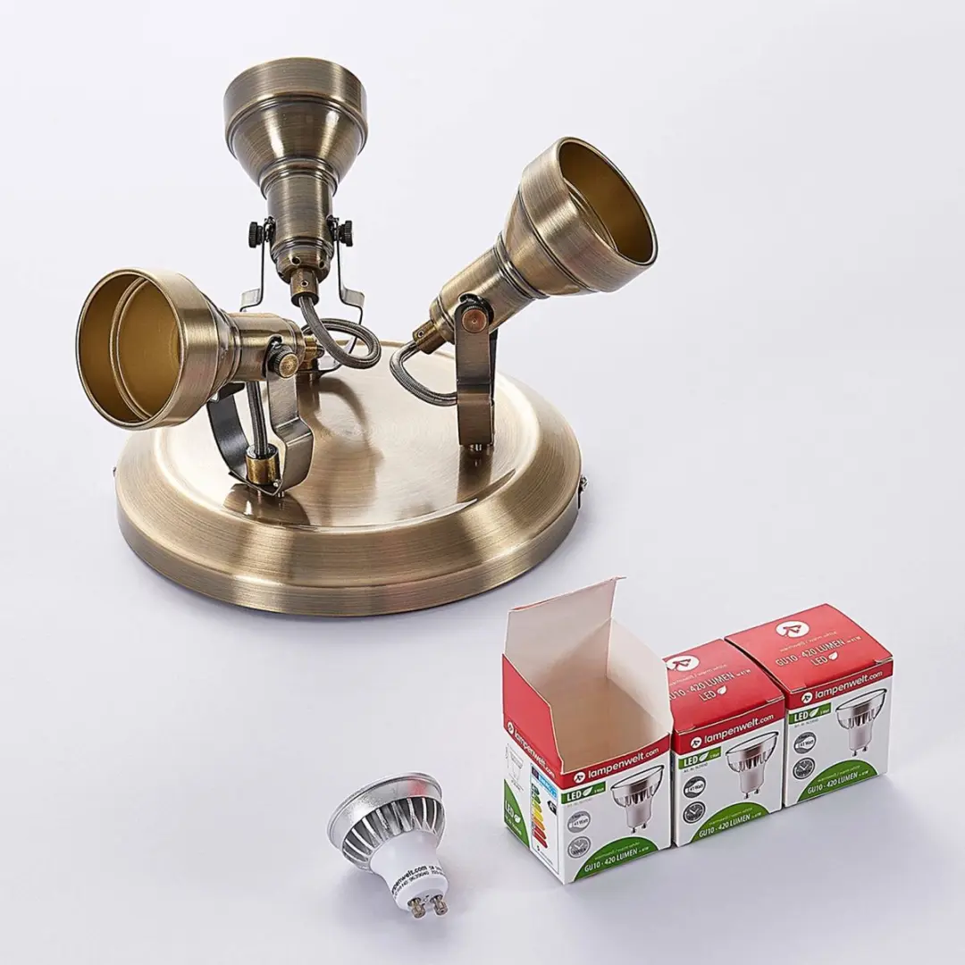 Lindby Plafondlamp 3x GU10 - 22cm - Antiek messing