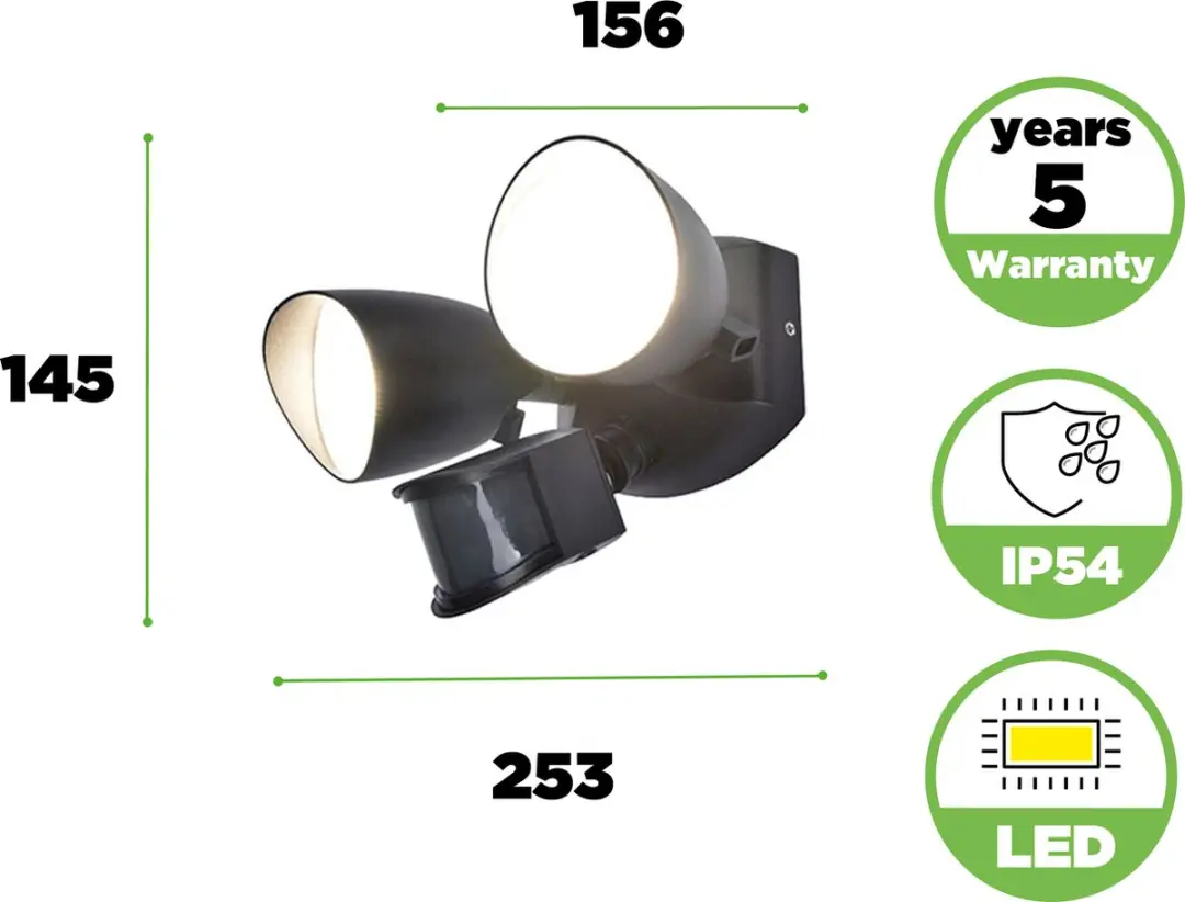 LUTEC Shrimp LED Bewegingssensor Wandlamp 1700Lm - 4000K - Zwart
