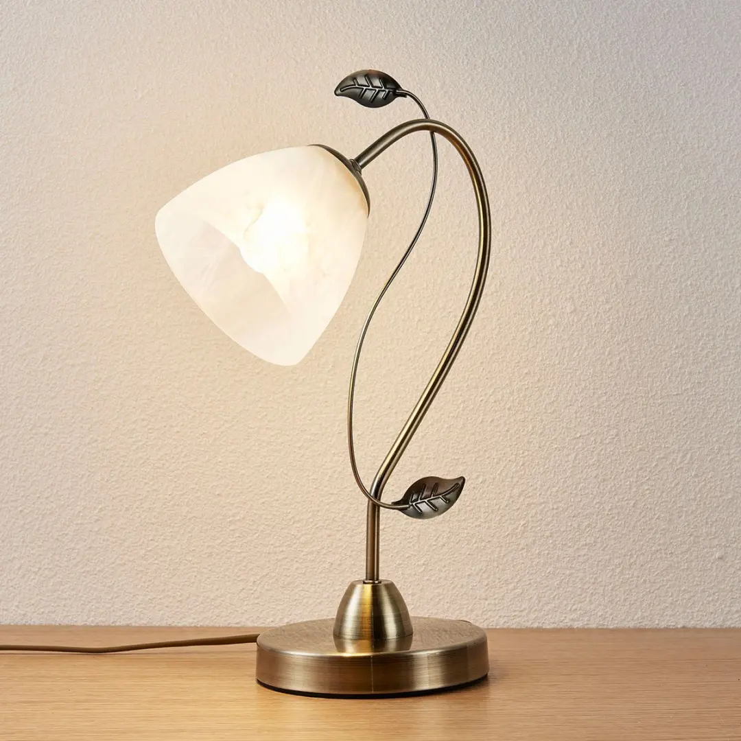 Lindby Tafellamp 1 Licht E27 - 60W - Wit Albast/Oudmessing