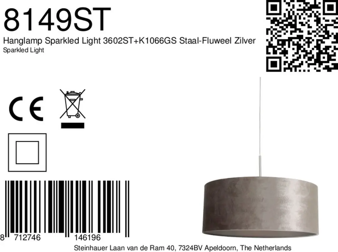 Steinhauer Sparkled Light 8149ST Hanglamp - Ø50cm - Grijs/Zilver - afbeelding 6 van 6