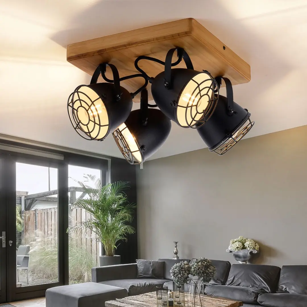 Just Light Plafondspot 4-lichts Zwart - 31x31cm