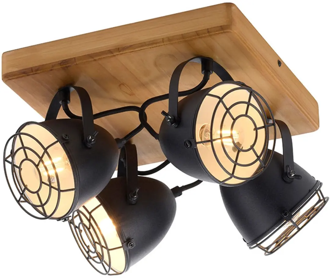 Just Light Plafondspot 4-lichts Zwart - 31x31cm - afbeelding 6 van 6