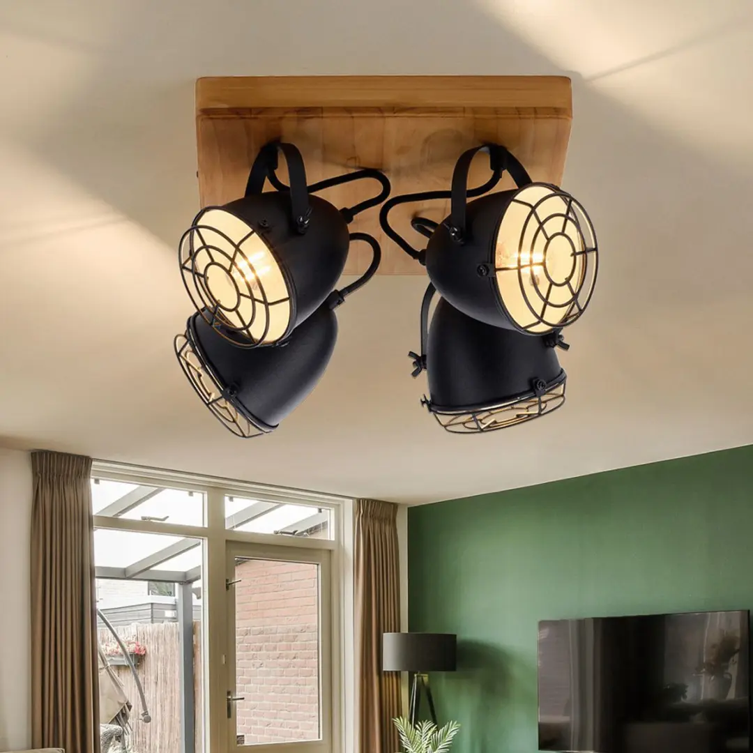 Just Light Plafondspot 4-lichts Zwart - 31x31cm