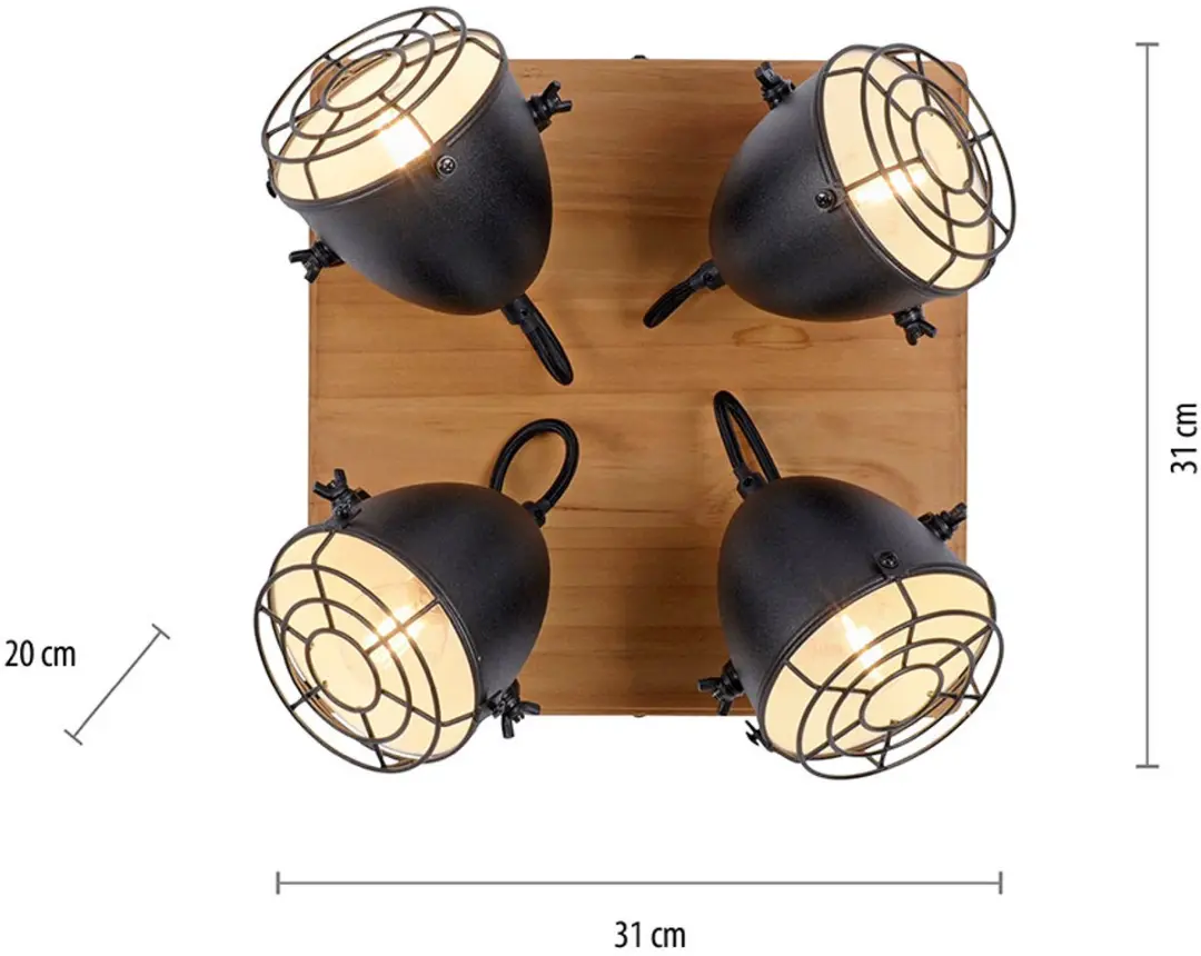 Just Light Plafondspot 4-lichts Zwart - 31x31cm