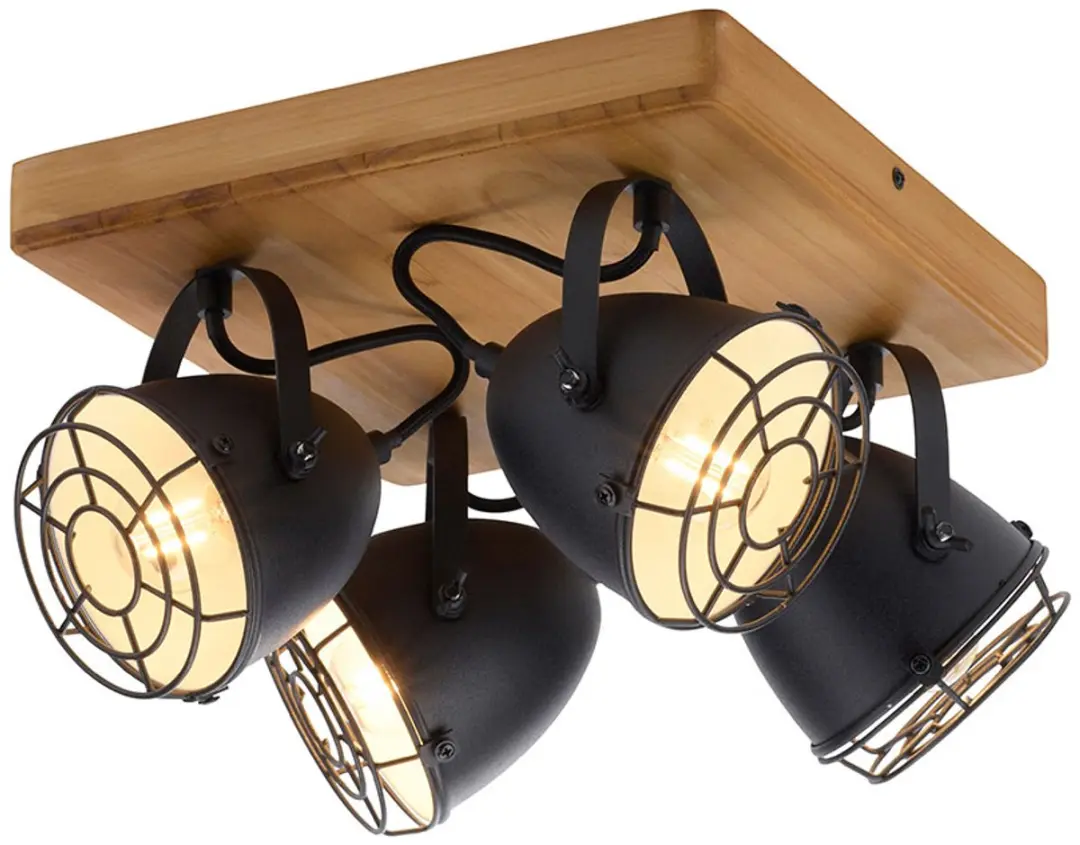 Just Light Plafondspot 4-lichts Zwart