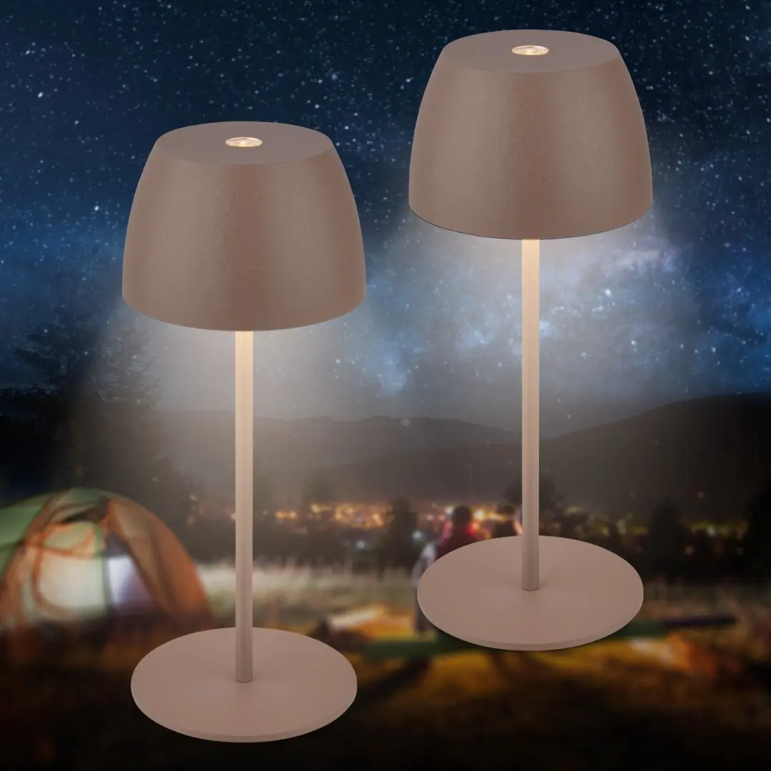Briloner Serina Mini Set - 2 Oplaadbare Tafellampen 2700K - Ø8cm - Bruin