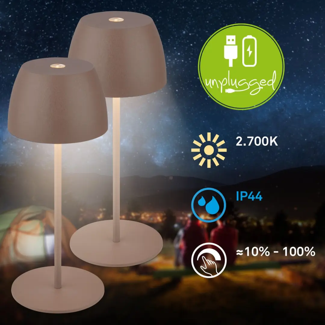 Briloner Serina Mini Set - 2 Oplaadbare Tafellampen 2700K - Ø8cm - Bruin
