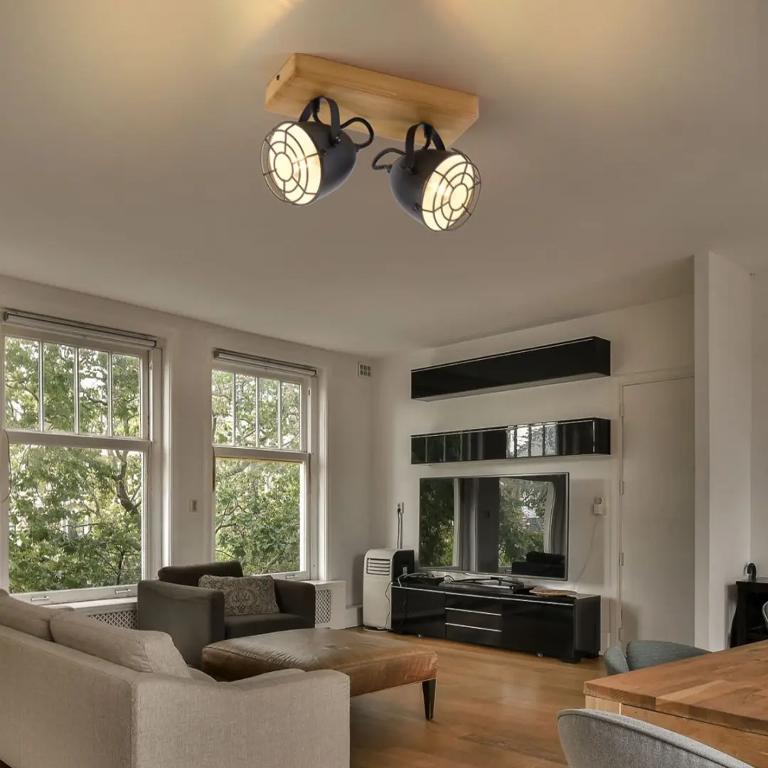 Just Light Plafondlamp 2-lichts Landhuis - 2x E14 - 30,5x17x20cm - Bruin