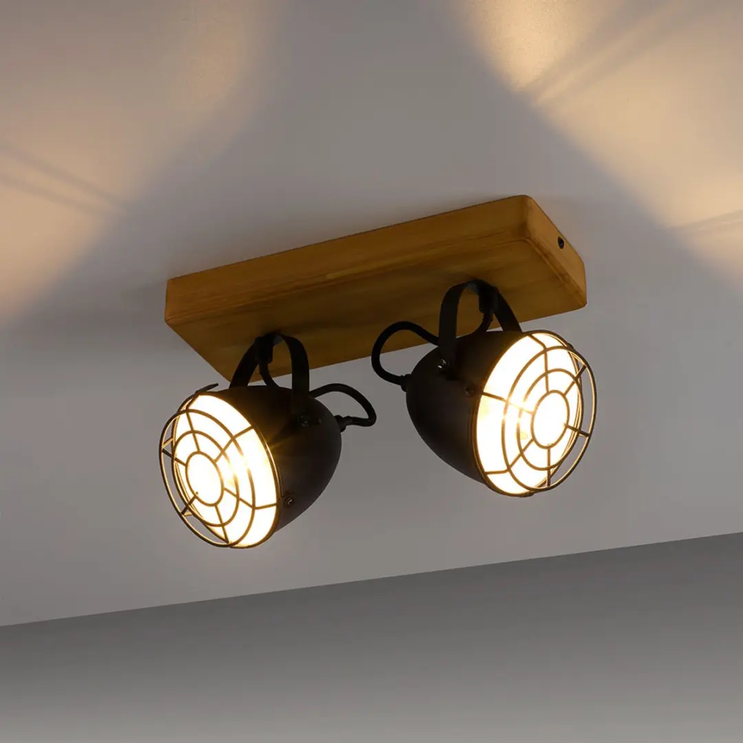 Just Light Plafondlamp 2-lichts Landhuis - 2x E14 - 30,5x17x20cm - Bruin