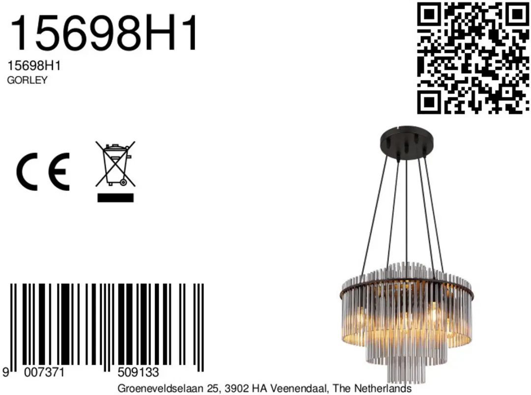 Globo Gorley Hanglamp - 5 Lichtpunten Ø50cm - Zwart - afbeelding 6 van 6