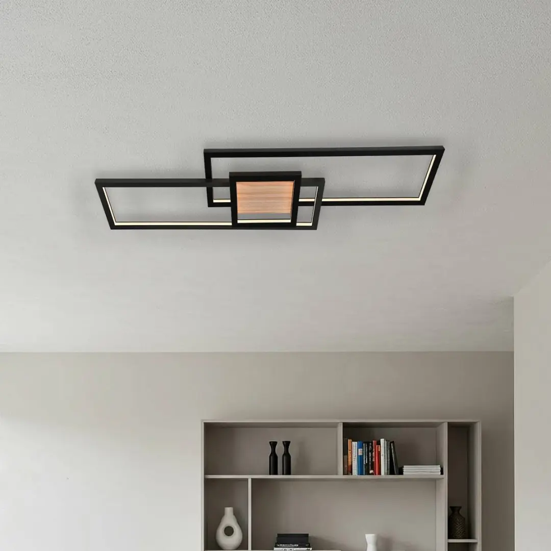 Lindby LED Plafondlamp 3 Lichtpunten - Zandzwart/Licht Hout