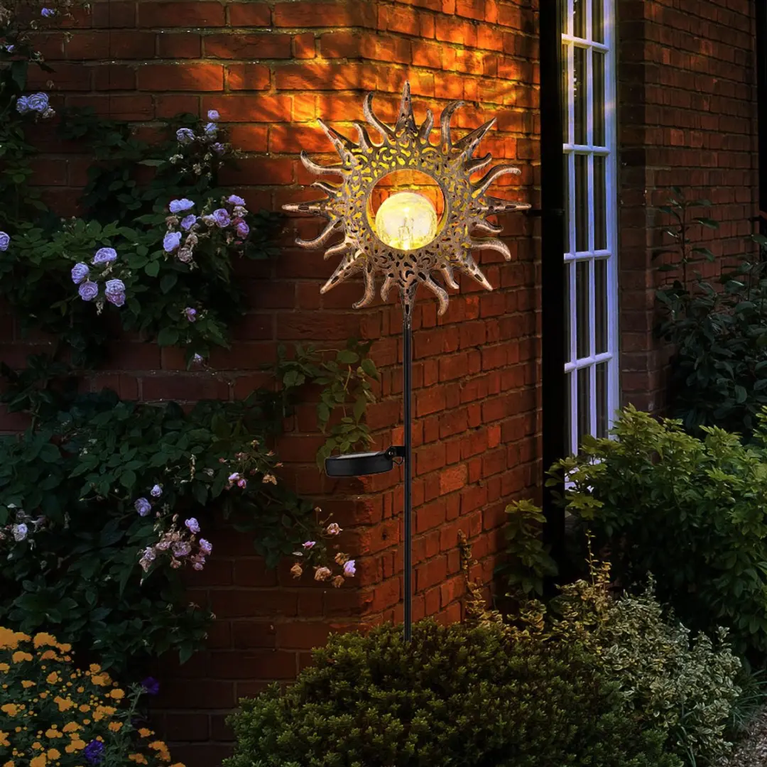 Globo Zon Staande Tuinlamp Crackle Glas - 3000K - 24,2x81,5cm - Roestbruin