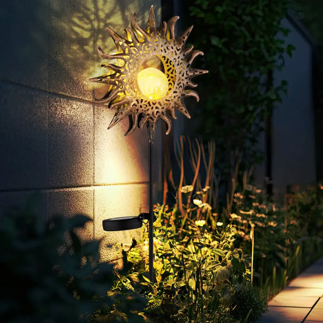 Globo Zon Staande Tuinlamp Crackle Glas - 3000K - 24,2x81,5cm - Roestbruin