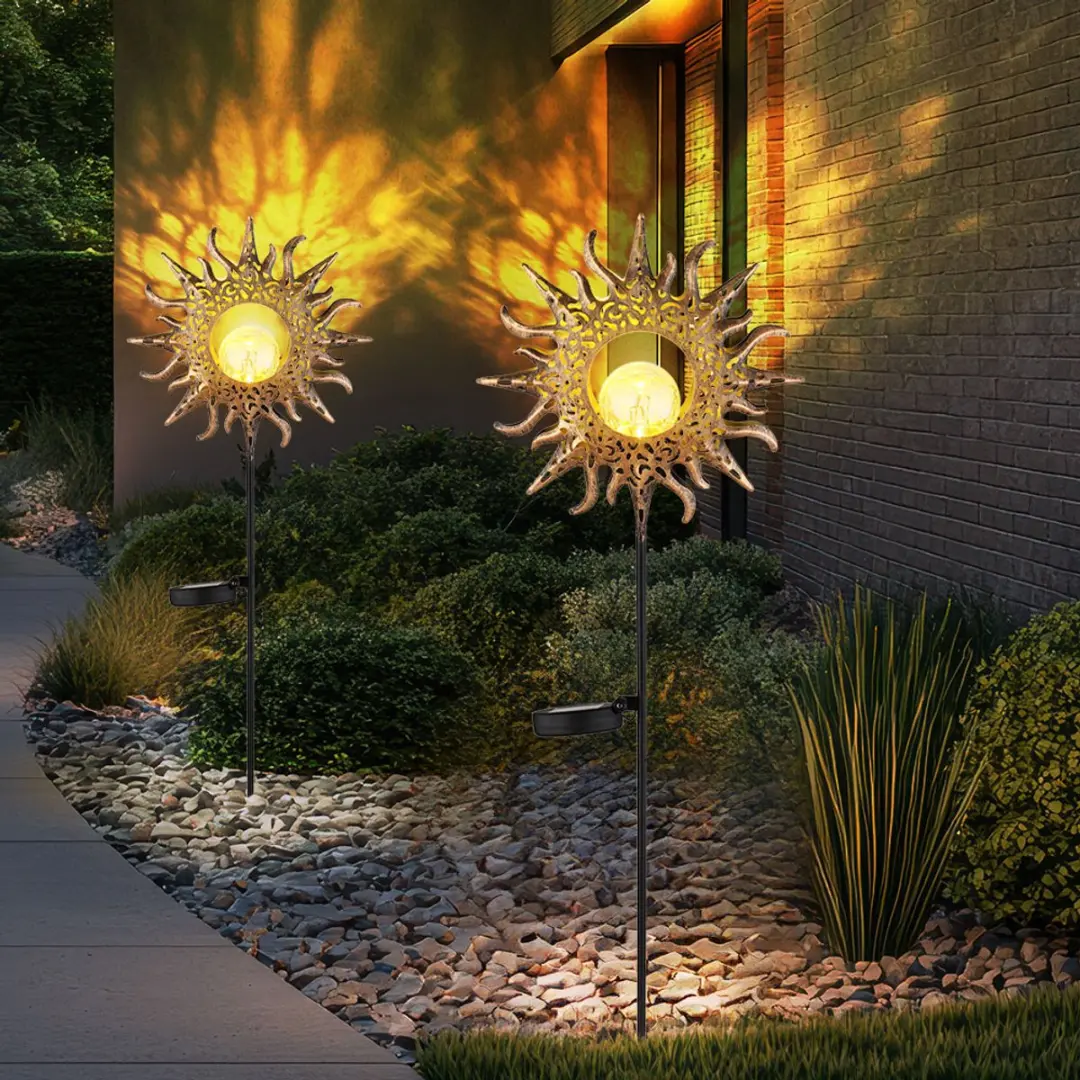 Globo Zon Staande Tuinlamp Crackle Glas - 3000K - 24,2x81,5cm - Roestbruin