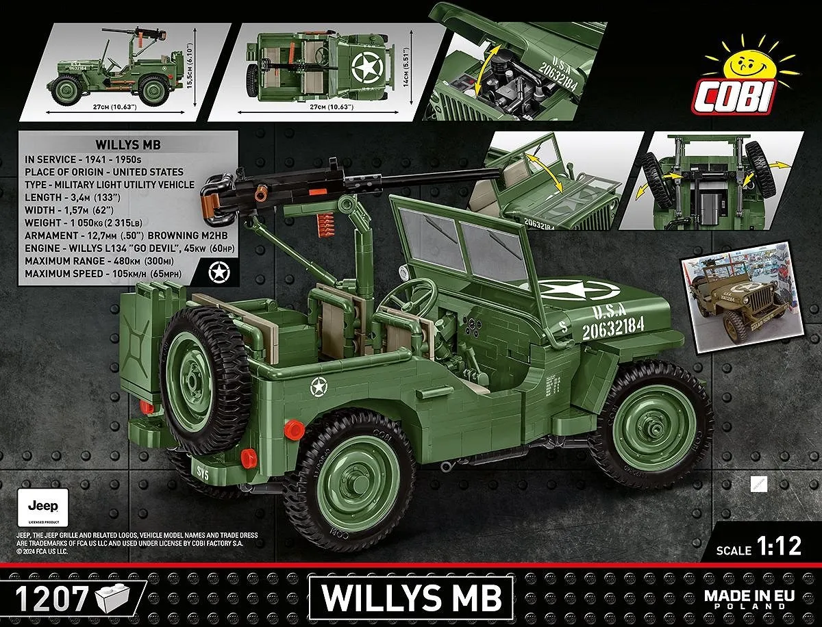 Cobi Willys MB & M2 Kanon 1:12 - 1207 Onderdelen - Meerkleurig - afbeelding 6 van 6