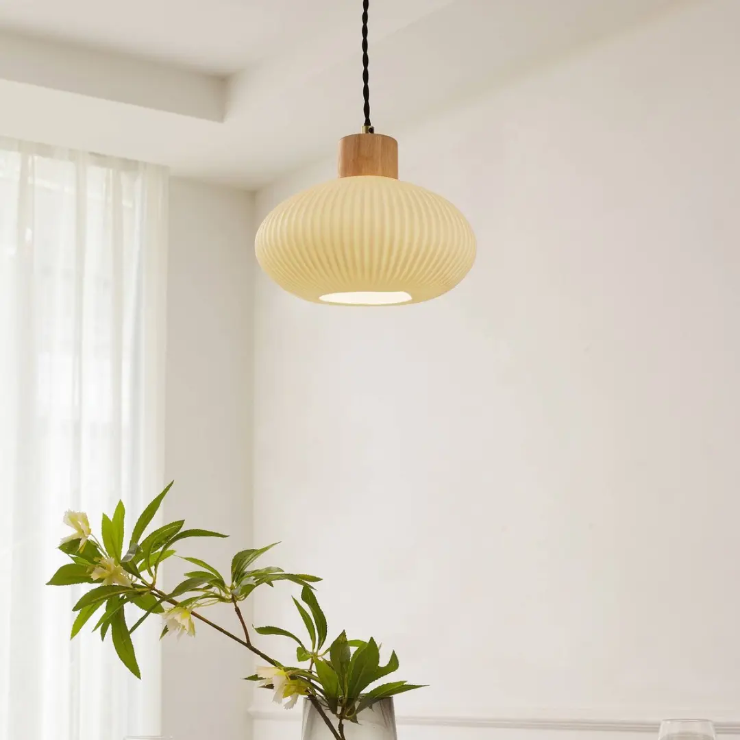 Lindby Hanglamp Keramiek Hout IJzer 1 Licht E27 Wit