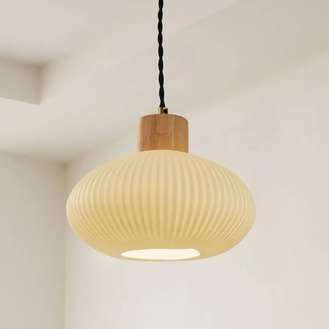Lindby Hanglamp Keramiek Hout IJzer 1 Licht E27 Wit