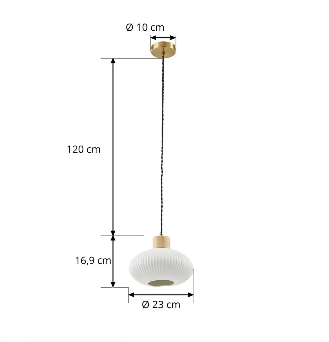 Lindby Hanglamp Keramiek Hout IJzer 1 Licht E27 Wit