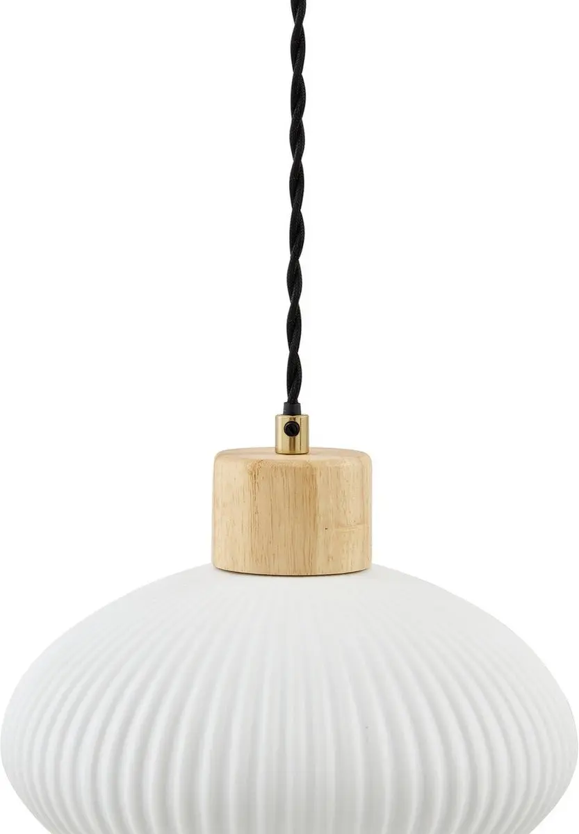 Lindby Hanglamp Keramiek Hout IJzer 1 Licht E27 Wit