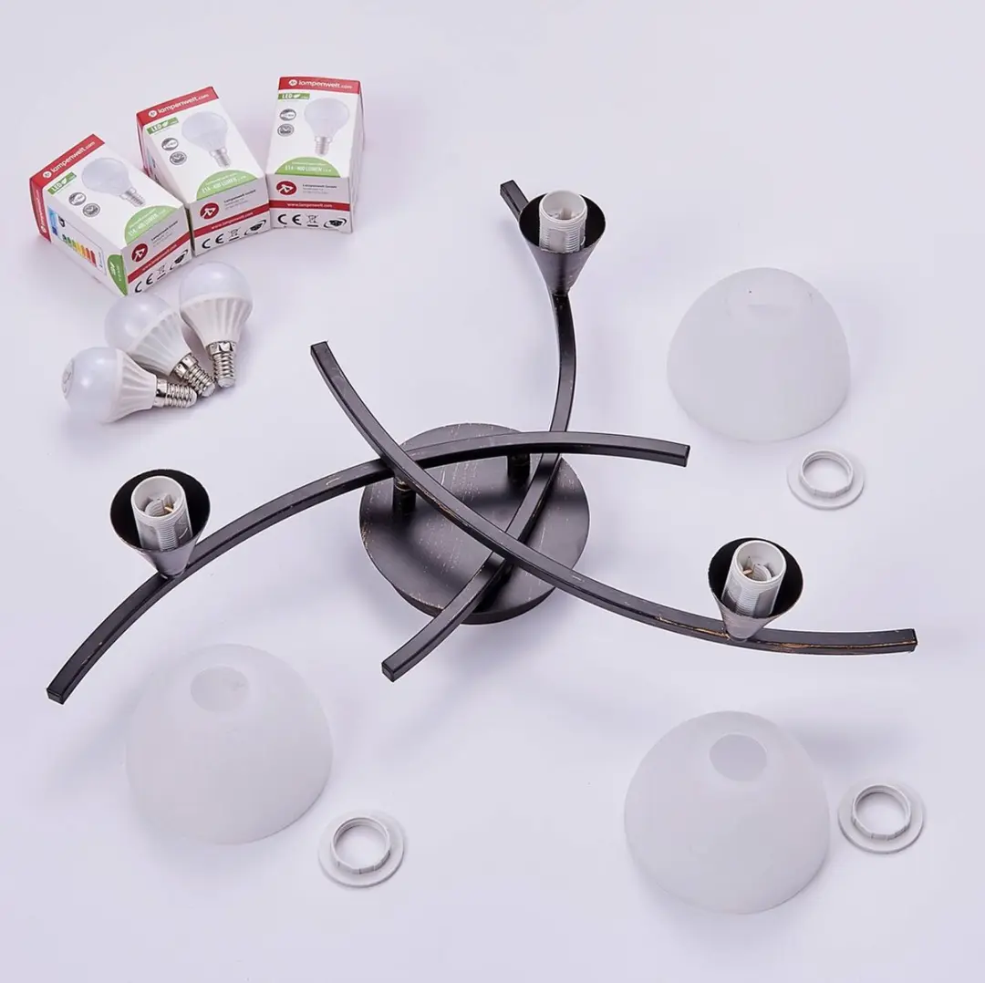 Lindby Della+ Plafondlamp 3-Lichts - Ø57,5cm - Wit/Geborsteld Zwartgoud