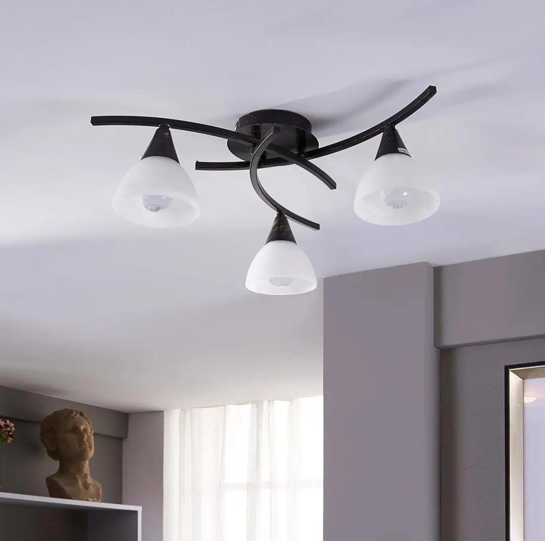 Lindby Della+ Plafondlamp 3-Lichts - Ø57,5cm - Wit/Geborsteld Zwartgoud
