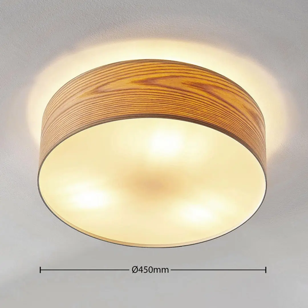 Lindby Plafondlamp Hout 3-Lichts - Ø45cm