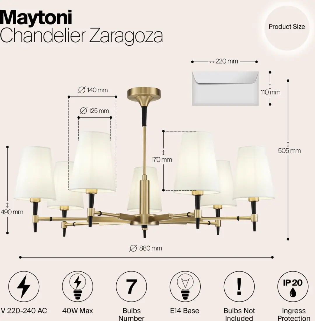 Maytoni Zaragoza Kroonluchter - 7 Lichtpunten Ø88cm - Goud