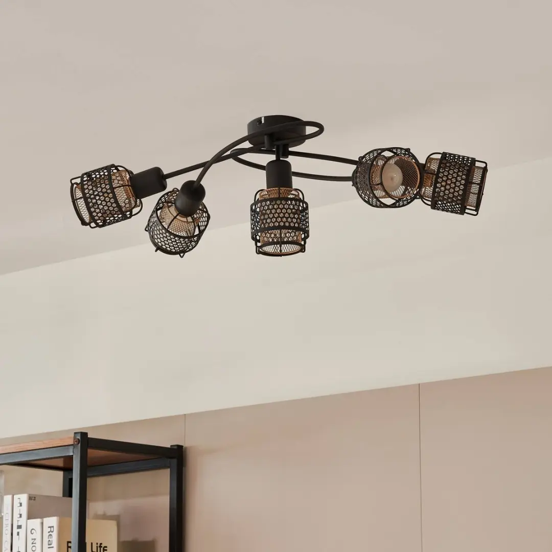 Lindby Plafondlamp 5x E14 - 20,5 cm - Zwart/Goud