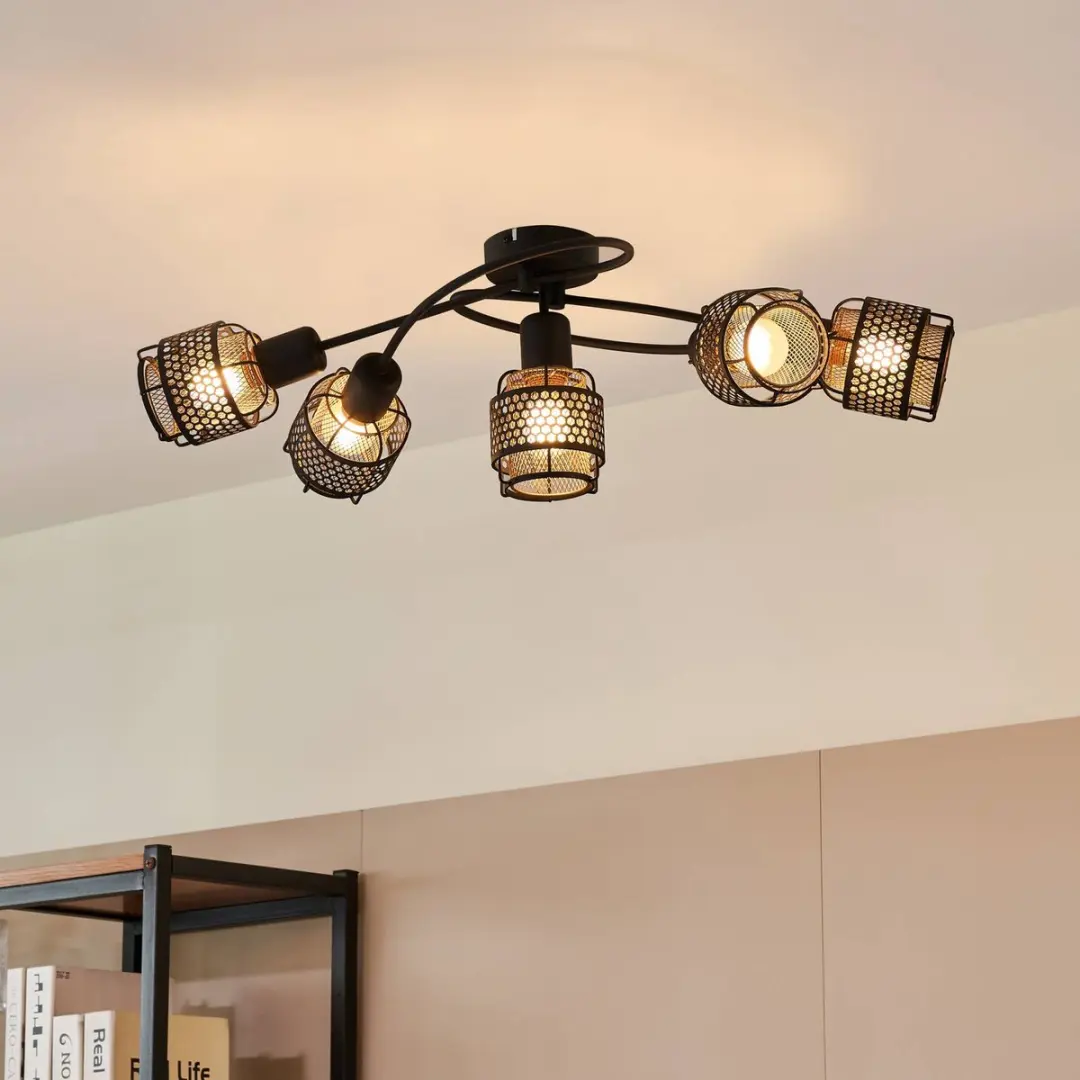 Lindby Plafondlamp 5x E14 - 20,5 cm - Zwart/Goud