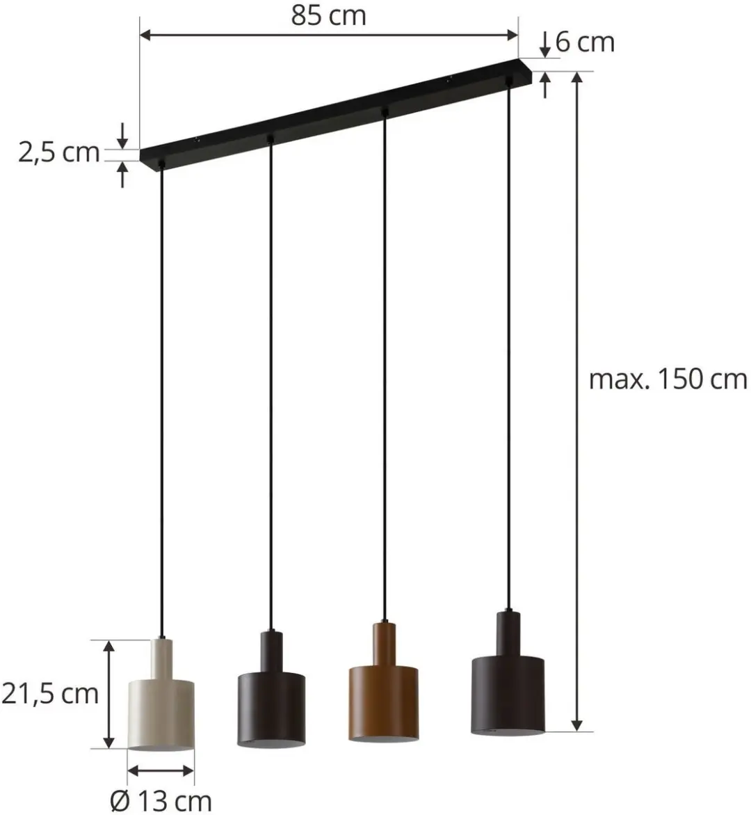 Lindby Hanglamp 4-lichts - 15W - 21,5cm - Donkerbruin/Koffiebruin/Beige