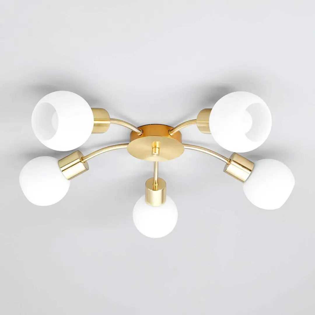 Lindby Plafondlamp 5x E14 - Ø54cm - Messing/Opaalwit