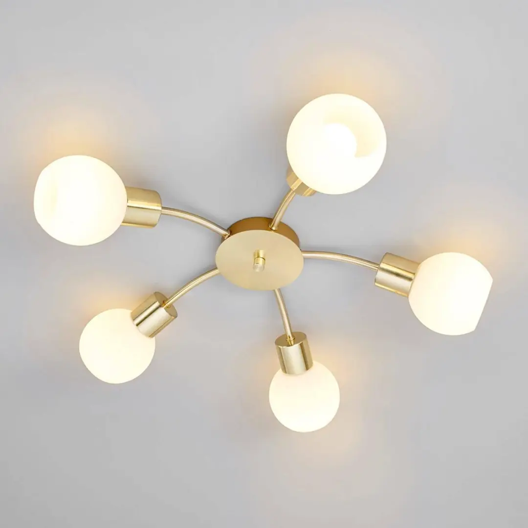 Lindby Plafondlamp 5x E14 - Ø54cm - Messing/Opaalwit