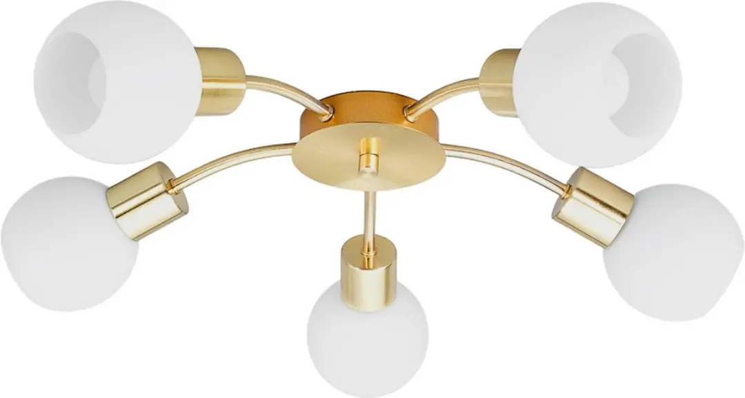 Lindby Plafondlamp 5x E14 - Ø54cm - Messing/Opaalwit
